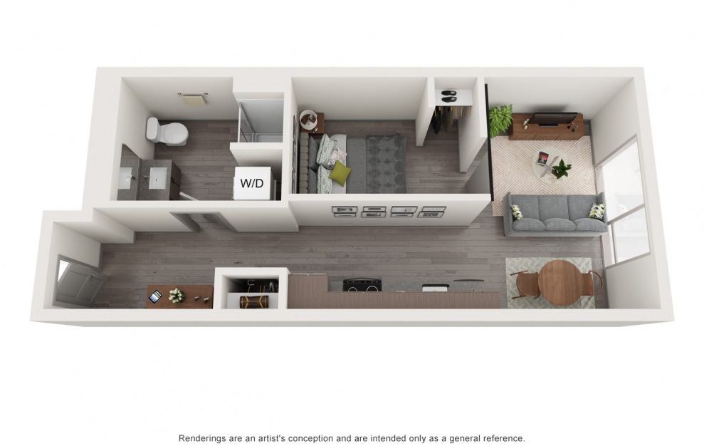B12a - 1 bedroom floorplan layout with 1 bath and 513 square feet.