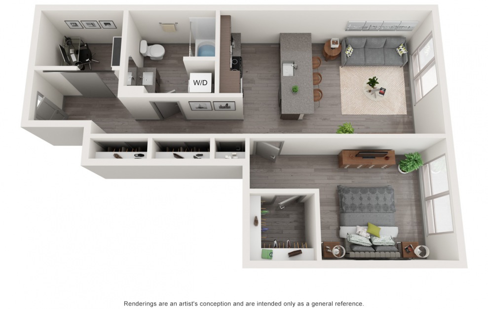 C4 - 1 bedroom floorplan layout with 1 bath and 830 square feet.