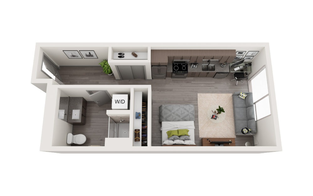 A1a - Studio floorplan layout with 1 bathroom and 473 square feet