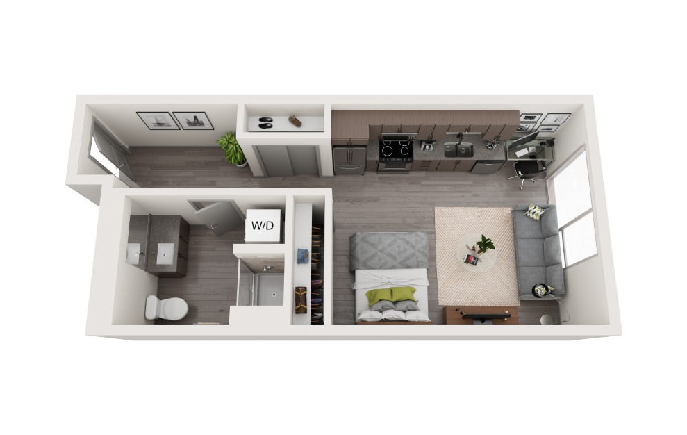 A1a - Studio floorplan layout with 1 bath and 473 square feet.