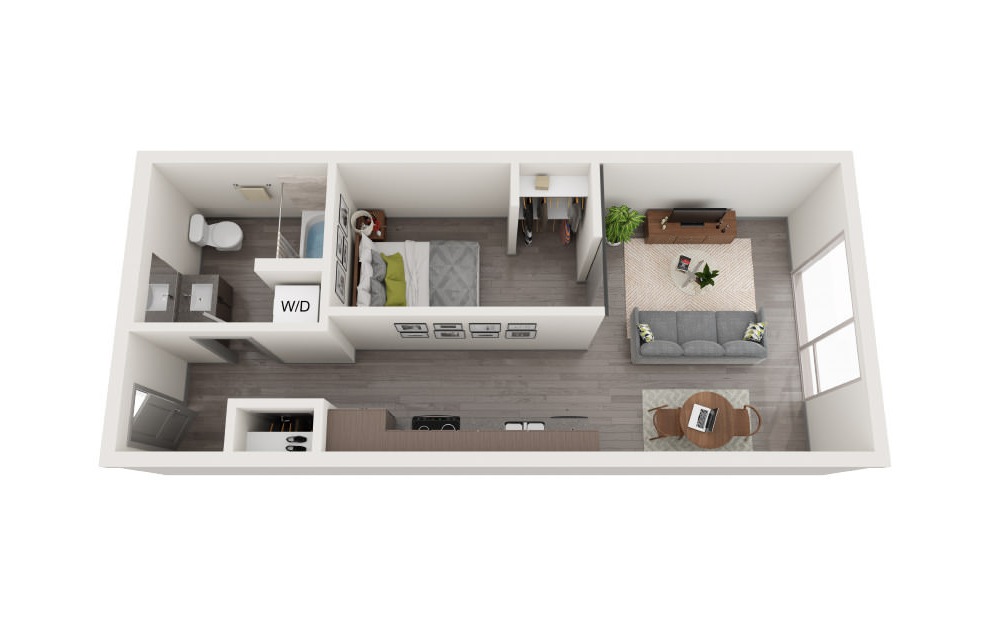 B1 - 1 bedroom floorplan layout with 1 bath and 485 to 540 square feet.
