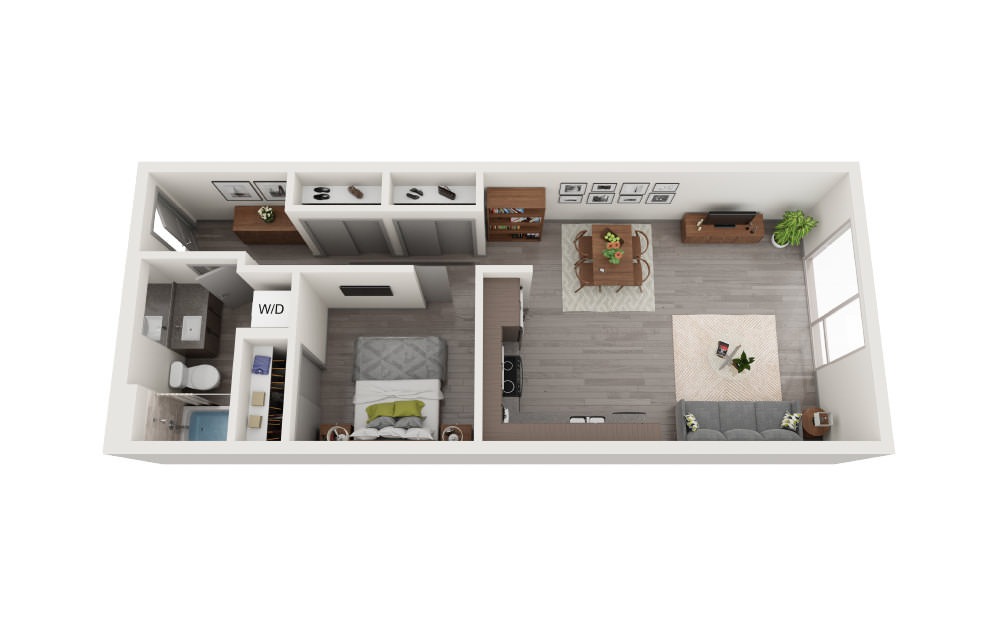 B7 - 1 bedroom floorplan layout with 1 bathroom and 663 square feet