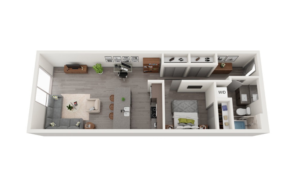B8 - 1 bedroom floorplan layout with 1 bath and 723 square feet.