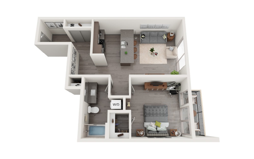 C1 - 1 bedroom floorplan layout with 1 bathroom and 809 square feet