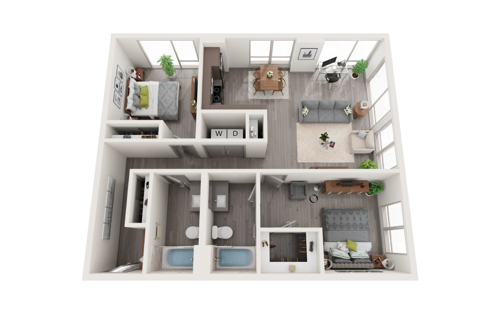 E5 - 2 bedroom floorplan layout with 2 bathrooms and 1060 square feet